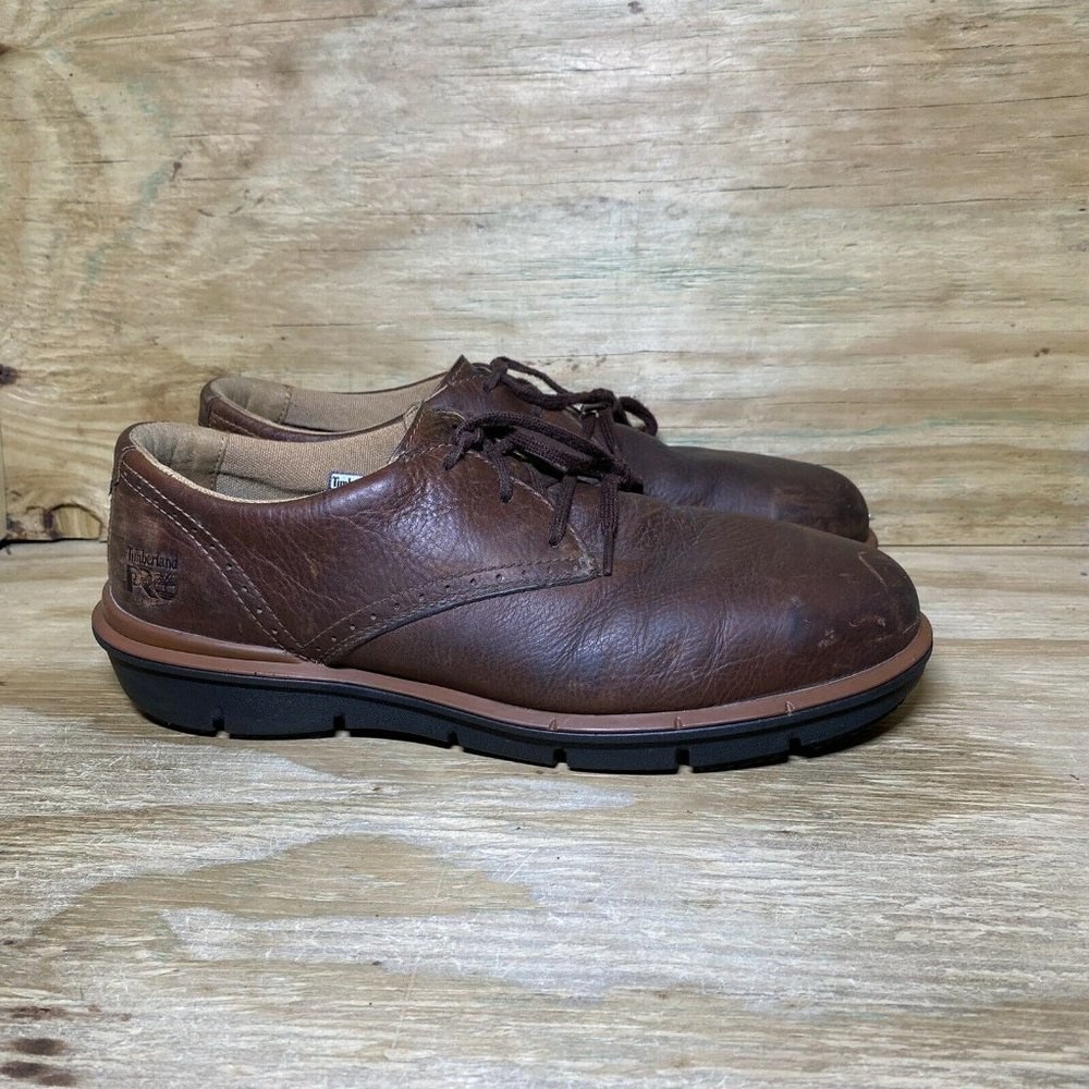 Timberland Pro Steel Toe Shoes Mens 10.5 Brown Leather Work Oxfords